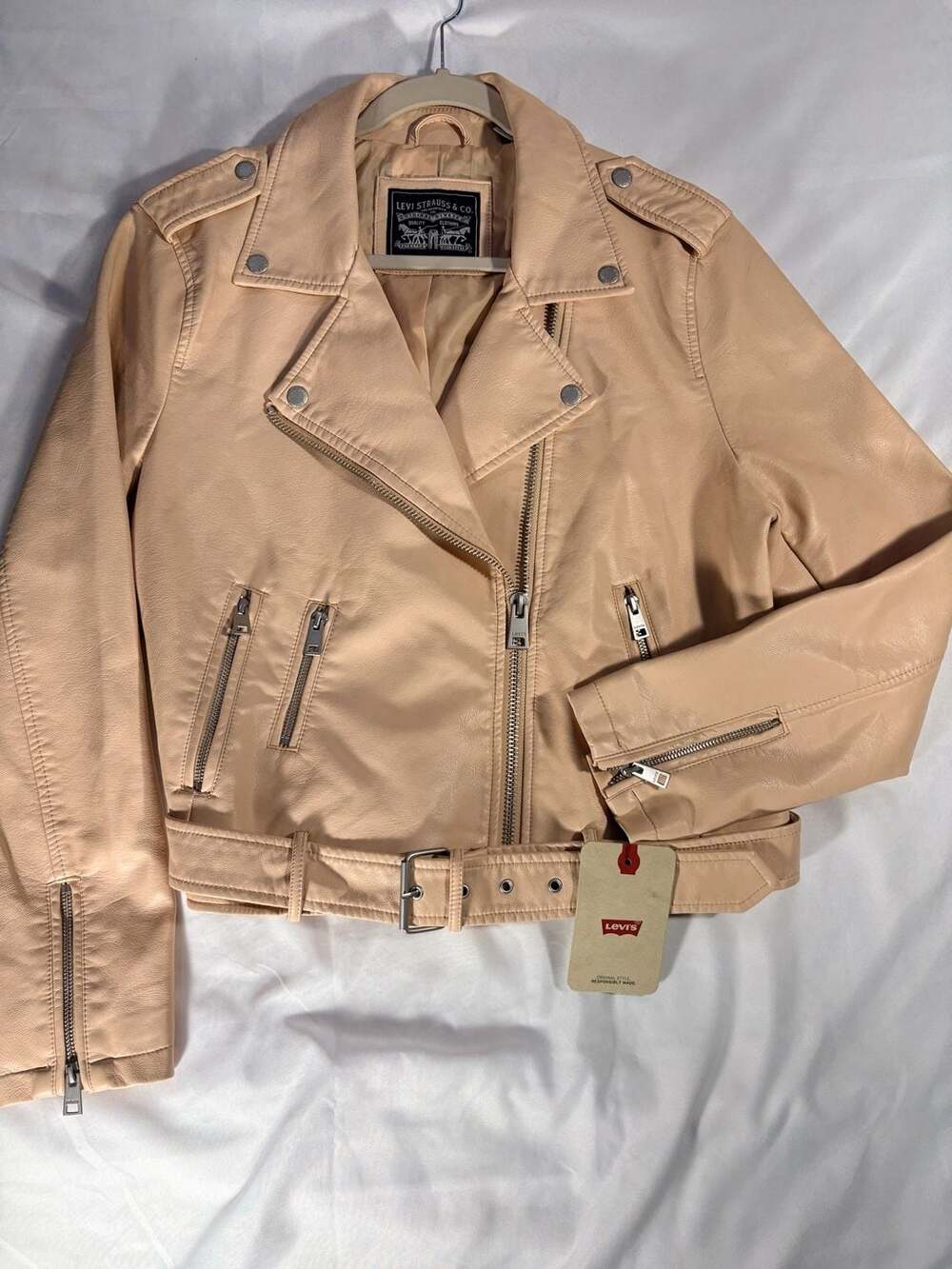 Levi’s Women’s Blush Pink Buttery Soft Faux Leather Moto Jacket Large Biker Zip